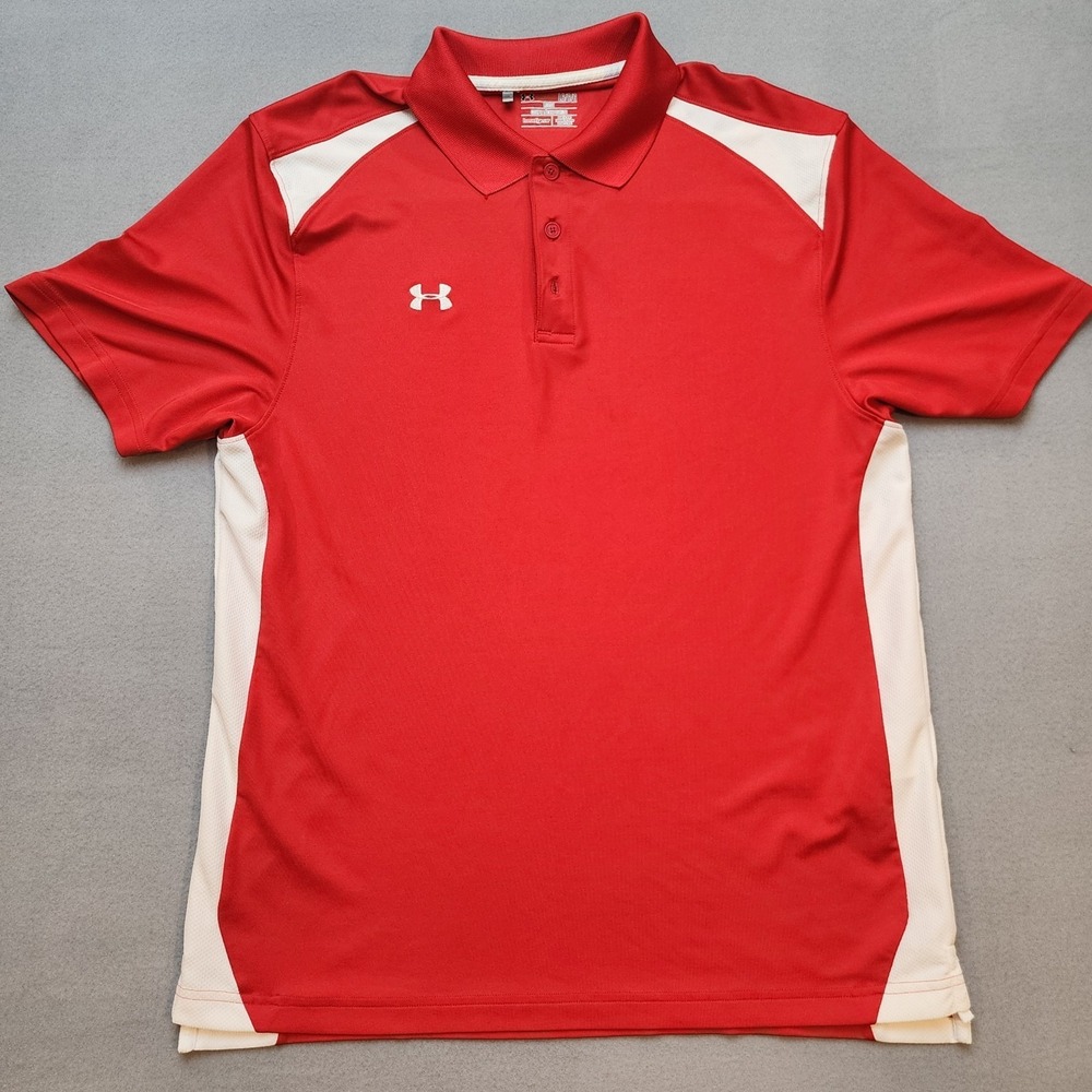 Under Armour HeatGear Loose Fit Polo Shirt Red White Short Sleeve Men's Large